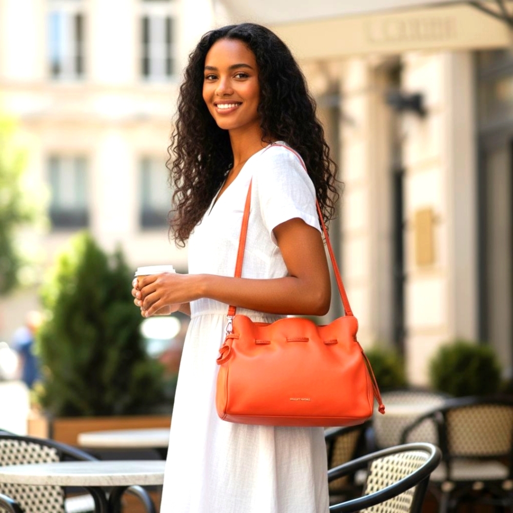 Badgley Mischka Vibrant Coral Shoulder Dumpling Bag